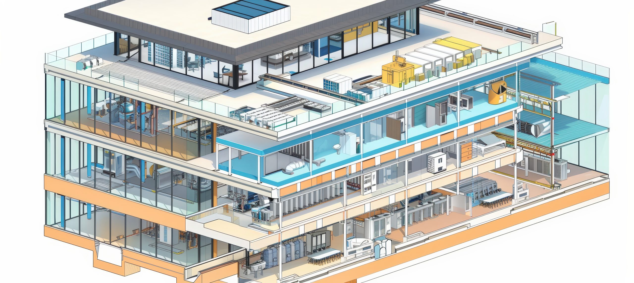 Detailed Cross-Section of an Energy-Efficient Commercial Building with Advanced HVAC and Renewable Energy Systems Detailed Cross-Section of an Energy-Efficient Commercial Building with Advanced HVAC and Renewable Energy Systems