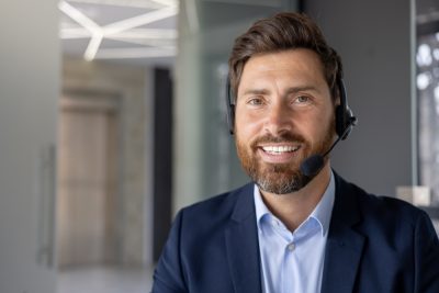 Male customer service rep with headset